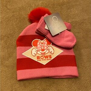 Minnie Mouse Beanie Knit Cap and Mittens Set